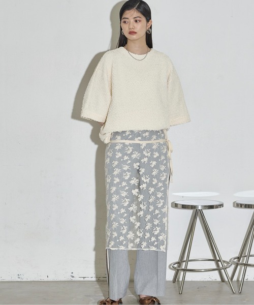 THE YOn(ザヨン)の「フラッフィーリップルハーフスリーブオーバートップス(Tシャツ/カットソー・レディース・アイボリー/ブラック/サックスブルー/ベージュ・FREE)」の10枚目の写真