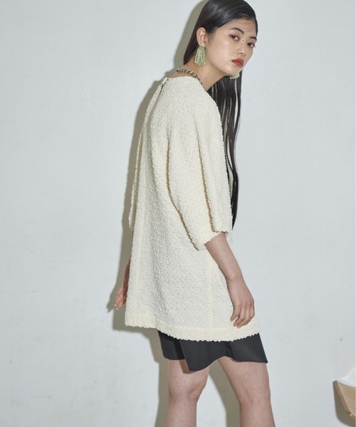 THE YOn(ザヨン)の「フラッフィーリップルハーフスリーブオーバートップス(Tシャツ/カットソー・レディース・アイボリー/ブラック/サックスブルー/ベージュ・FREE)」の7枚目の写真