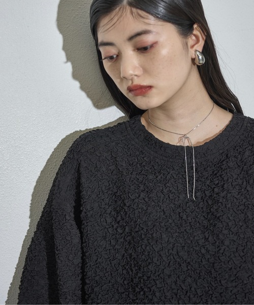 THE YOn(ザヨン)の「フラッフィーリップルハーフスリーブオーバートップス(Tシャツ/カットソー・レディース・アイボリー/ブラック/サックスブルー/ベージュ・FREE)」の14枚目の写真