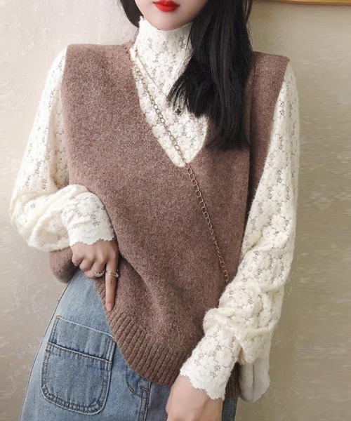 Miniministore（ミニミニストア）の「微起毛 ハイネックレースブラウス 春秋冬（シャツ/ブラウス・レディース・ホワイト/アイボリー・L/M）」の6枚目の写真