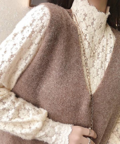 Miniministore（ミニミニストア）の「微起毛 ハイネックレースブラウス 春秋冬（シャツ/ブラウス・レディース・ホワイト/アイボリー・L/M）」の7枚目の写真