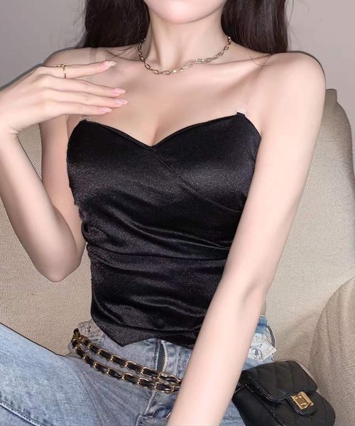 Lace Ladies（レースレディース）の「ハートネック バック シャーリング カップイン キャミソール（キャミソール・レディース・ブラック/ブラウン/ホワイト・FREE）」の7枚目の写真