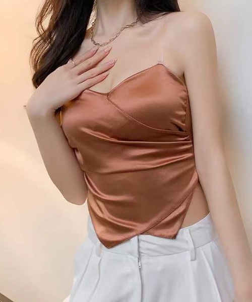 Lace Ladies（レースレディース）の「ハートネック バック シャーリング カップイン キャミソール（キャミソール・レディース・ブラック/ブラウン/ホワイト・FREE）」の9枚目の写真