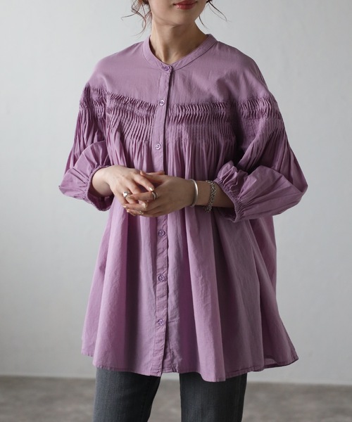 ありあり様✨ヤッコマリカルドピンタックフレア長袖チュニックシャツ