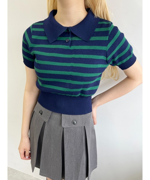 PHILLY（フィリー）の「【PHILLY】ボーダーニットポロ（ニット/セーター・レディース・ネイビー/ベージュ/ブラック・FREE）」の3枚目の写真