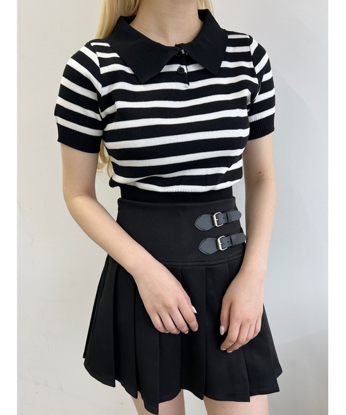 PHILLY（フィリー）の「【PHILLY】ボーダーニットポロ（ニット/セーター・レディース・ネイビー/ベージュ/ブラック・FREE）」の2枚目の写真