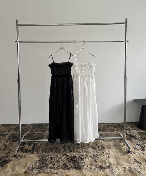 I_am（アイアム）の「tulle shirring camisole ops / チュールシャーリングキャミソールワンピース（ワンピース・レディース・ブラック/アイボリー・FREE）」の8枚目の写真