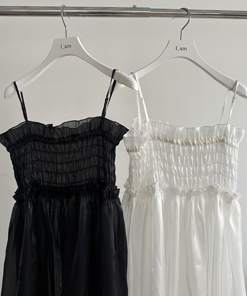 I_am（アイアム）の「tulle shirring camisole ops / チュールシャーリングキャミソールワンピース（ワンピース・レディース・ブラック/アイボリー・FREE）」の9枚目の写真