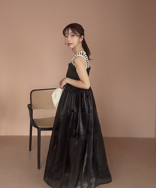 I_am（アイアム）の「tulle shirring camisole ops / チュールシャーリングキャミソールワンピース（ワンピース・レディース・ブラック/アイボリー・FREE）」の5枚目の写真