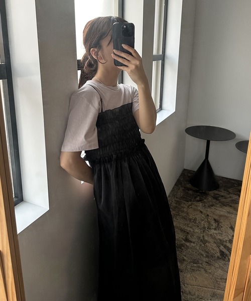 I_am（アイアム）の「tulle shirring camisole ops / チュールシャーリングキャミソールワンピース（ワンピース・レディース・ブラック/アイボリー・FREE）」の4枚目の写真