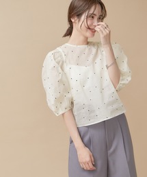 【セットアップ対応】ドット刺繍ブラウス