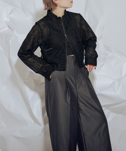 Ezick（エジック）の「Mode elegance レーストラックジャケット（ブルゾン・レディース・ブラック/ホワイト・FREE）」の11枚目の写真