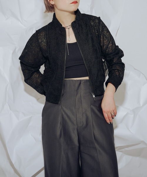 Ezick（エジック）の「Mode elegance レーストラックジャケット（ブルゾン・レディース・ブラック/ホワイト・FREE）」の14枚目の写真