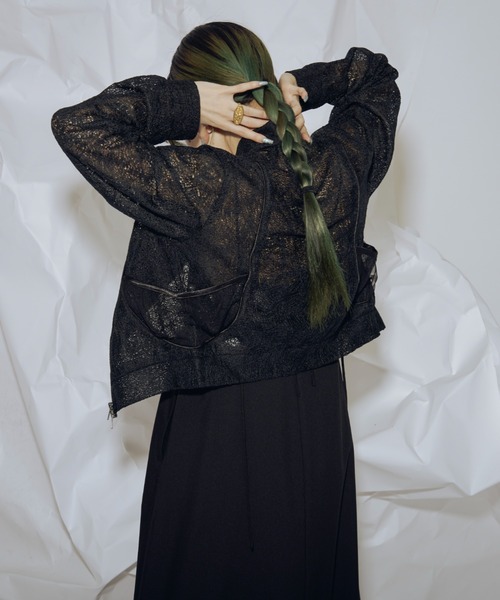 Ezick（エジック）の「Mode elegance レーストラックジャケット（ブルゾン・レディース・ブラック/ホワイト・FREE）」の6枚目の写真