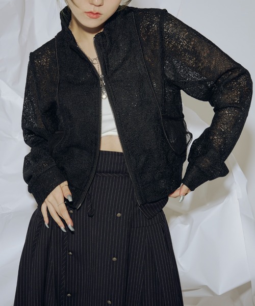 Ezick（エジック）の「Mode elegance レーストラックジャケット（ブルゾン・レディース・ブラック/ホワイト・FREE）」の7枚目の写真