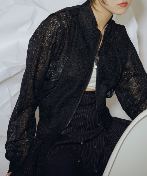 Ezick（エジック）の「Mode elegance レーストラックジャケット（ブルゾン・レディース・ブラック/ホワイト・FREE）」の9枚目の写真