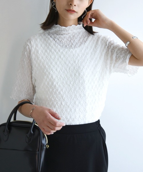 and it_（アンドイット）の「ボトルネック半袖プルオーバー（Tシャツ/カットソー・レディース・ナチュラル/ブラック/オフホワイト・M）」の9枚目の写真