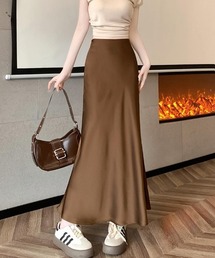 サテンマーメイドフレアロングスカート