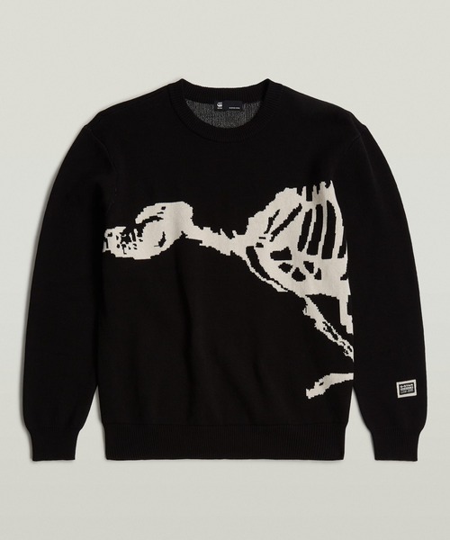 G-STAR(ジースター)の「RUNNING DOG GRAPHIC KNITTED SWEATER/グラフィックデザインセーター(ニット/セーター・メンズ・ダークブラック/ホワイト系その他・LARGE/MEDIUM/SMALL/X-SMALL)」の1枚目の写真