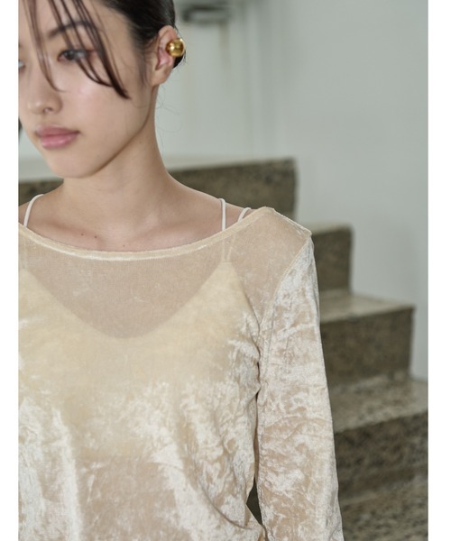 AIC.（エーアイシー）の「シアーベロアバックオープントップス（Tシャツ/カットソー・レディース・ダークブラウン/オフホワイト/カーキ/ブラック/ベージュ・FREE）」の4枚目の写真