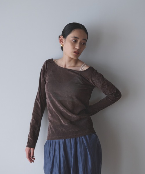 セール】シアーベロアバックオープントップス（Tシャツ