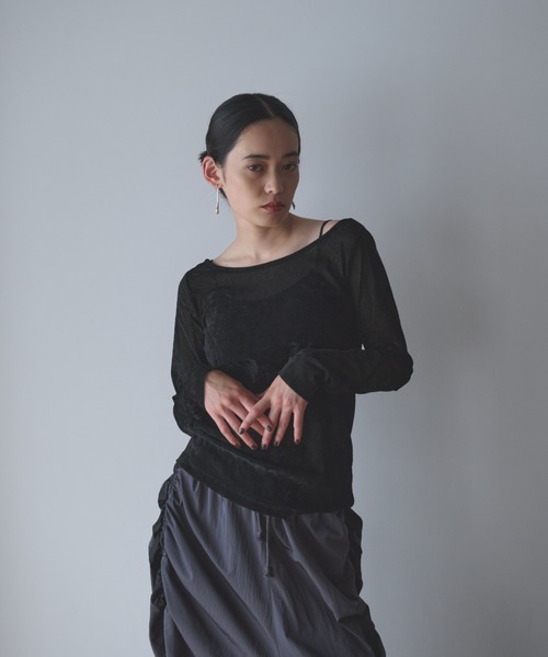 セール】シアーベロアバックオープントップス（Tシャツ