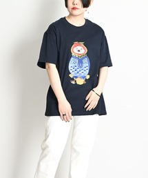鳥 アニマルプリント ビッグシルエット 半袖Tシャツ
