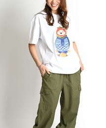 鳥 アニマルプリント ビッグシルエット 半袖Tシャツ