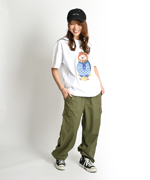 MARAI（マーライ）の「鳥 アニマルプリント ビッグシルエット 半袖Tシャツ（Tシャツ/カットソー・レディース・ホワイト/ブラウン/パープル/ネイビー・FREE）」の5枚目の写真