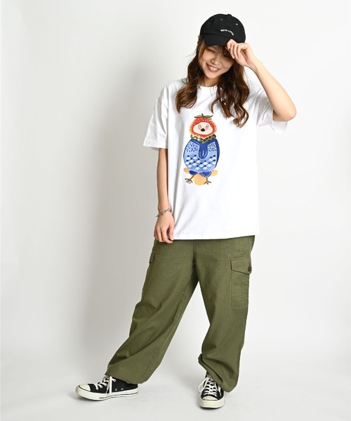 MARAI（マーライ）の「鳥 アニマルプリント ビッグシルエット 半袖Tシャツ（Tシャツ/カットソー・レディース・ホワイト/ブラウン/パープル/ネイビー・FREE）」の7枚目の写真