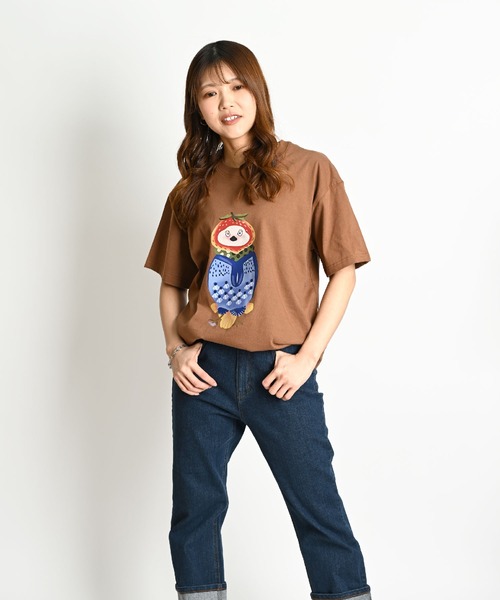 MARAI（マーライ）の「鳥 アニマルプリント ビッグシルエット 半袖Tシャツ（Tシャツ/カットソー・レディース・ホワイト/ブラウン/パープル/ネイビー・FREE）」の12枚目の写真
