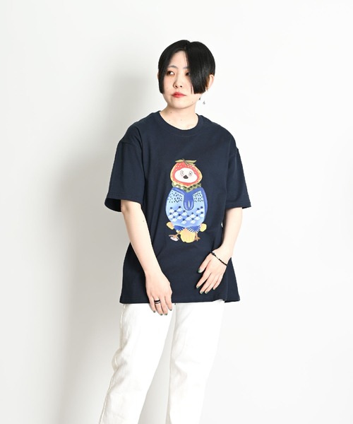 MARAI（マーライ）の「鳥 アニマルプリント ビッグシルエット 半袖Tシャツ（Tシャツ/カットソー・レディース・ホワイト/ブラウン/パープル/ネイビー・FREE）」の15枚目の写真