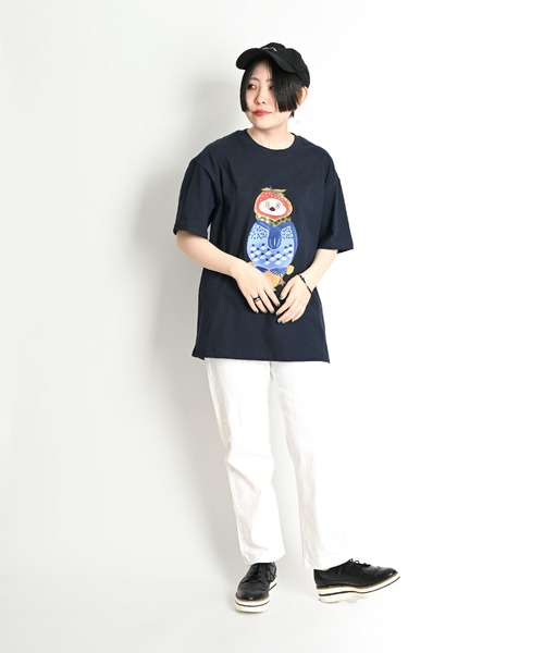 MARAI（マーライ）の「鳥 アニマルプリント ビッグシルエット 半袖Tシャツ（Tシャツ/カットソー・レディース・ホワイト/ブラウン/パープル/ネイビー・FREE）」の17枚目の写真