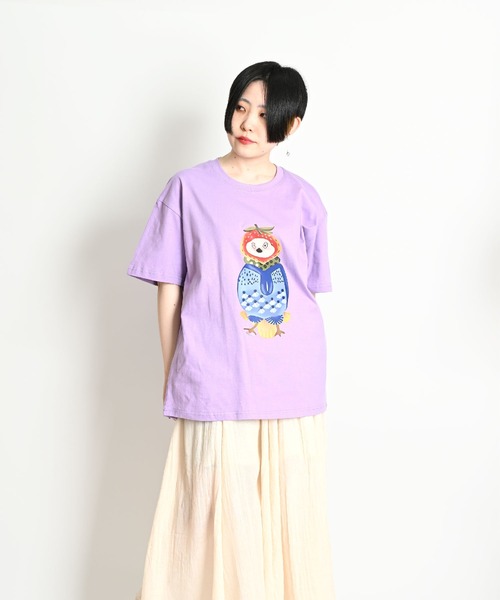 MARAI（マーライ）の「鳥 アニマルプリント ビッグシルエット 半袖Tシャツ（Tシャツ/カットソー・レディース・ホワイト/ブラウン/パープル/ネイビー・FREE）」の20枚目の写真