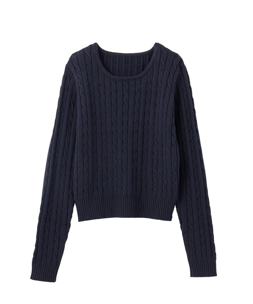 CHAN ME(チャンミ)の「ケーブルクロップドニット(ニット/セーター・レディース・ブラック/アイボリー/グレー/ネイビー/ボルドー/キャメル・MEDIUM/LARGE/X-LARGE)」の10枚目の写真