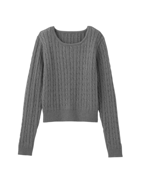 CHAN ME(チャンミ)の「ケーブルクロップドニット(ニット/セーター・レディース・ブラック/アイボリー/グレー/ネイビー/ボルドー/キャメル・MEDIUM/LARGE/X-LARGE)」の12枚目の写真