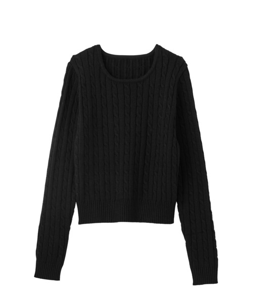 CHAN ME(チャンミ)の「ケーブルクロップドニット(ニット/セーター・レディース・ブラック/アイボリー/グレー/ネイビー/ボルドー/キャメル・MEDIUM/LARGE/X-LARGE)」の7枚目の写真