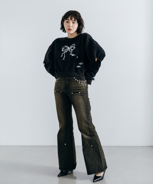 Lui's（ルイス）の「【cierio /シエリオ 】 スタッズデニムパンツ（デニムパンツ・レディース・インディゴブルー/ブラック・2/1）」の4枚目の写真