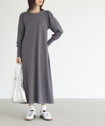 配色レイヤード風タックスリーブリブワンピース