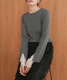 【選べるネック】チュールレイヤードリブニット