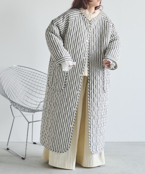 Libra Cue（リブラ キュー）の「キルティングボリュームコート（ノーカラーコート・レディース・その他/アイボリー/ブラック・FREE）」の13枚目の写真