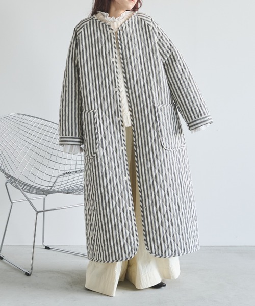 Libra Cue（リブラ キュー）の「キルティングボリュームコート（ノーカラーコート・レディース・その他/アイボリー/ブラック・FREE）」の14枚目の写真