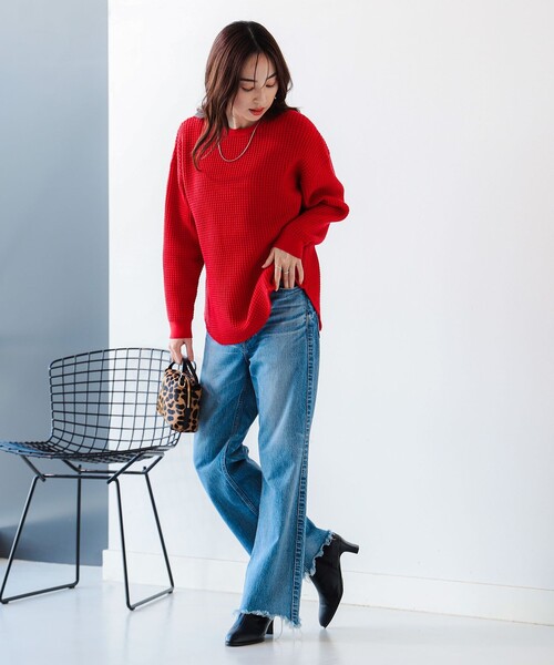 B:MING by BEAMS（ビーミングバイビームス）の「サーマル プルオーバー ニット（ニット/セーター・レディース・ネイビー/オフホワイト/レッド・ONE SIZE）」の4枚目の写真