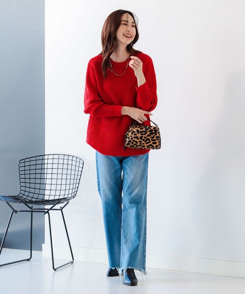 B:MING by BEAMS（ビーミングバイビームス）の「サーマル プルオーバー ニット（ニット/セーター・レディース・ネイビー/オフホワイト/レッド・ONE SIZE）」の5枚目の写真