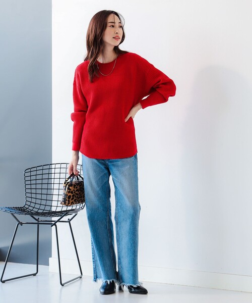 B:MING by BEAMS（ビーミングバイビームス）の「サーマル プルオーバー ニット（ニット/セーター・レディース・ネイビー/オフホワイト/レッド・ONE SIZE）」の6枚目の写真