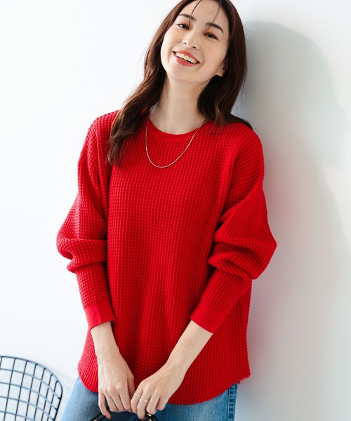 B:MING by BEAMS（ビーミングバイビームス）の「サーマル プルオーバー ニット（ニット/セーター・レディース・ネイビー/オフホワイト/レッド・ONE SIZE）」の8枚目の写真