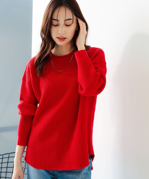 B:MING by BEAMS（ビーミングバイビームス）の「サーマル プルオーバー ニット（ニット/セーター・レディース・ネイビー/オフホワイト/レッド・ONE SIZE）」の9枚目の写真