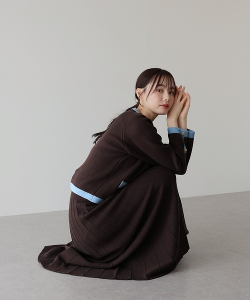 セール】《新色追加》配色ニットプルオーバー＆プリーツスカート