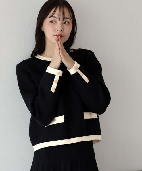 セール】《新色追加》配色ニットプルオーバー＆プリーツスカート