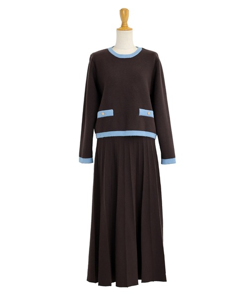セール】《新色追加》配色ニットプルオーバー＆プリーツスカート